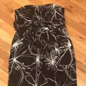 Black and white floral strapless dress